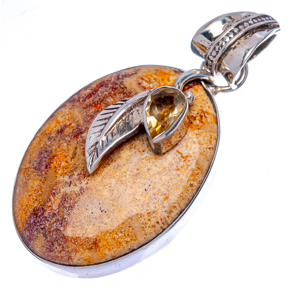 Fossil Coral, Citrine Pendant 1 5/8" (925 Sterling Silver) P40054