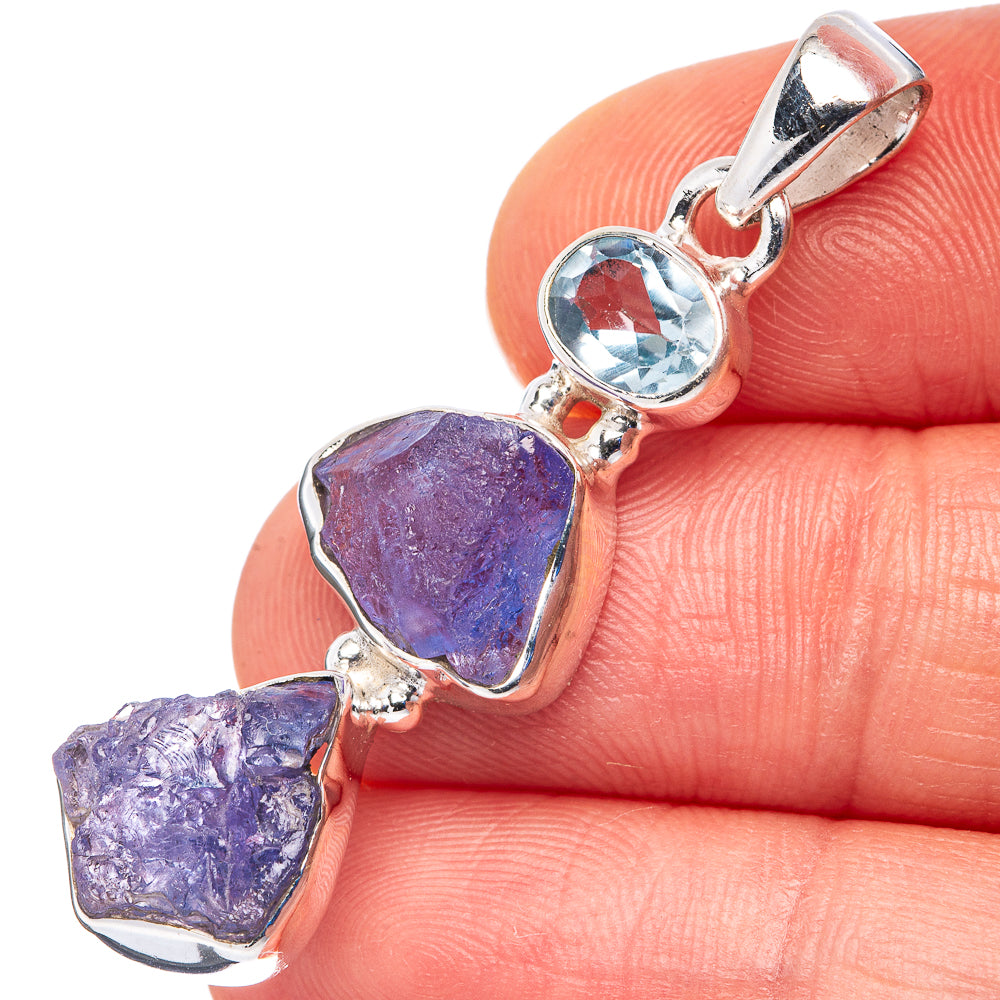 Tanzanite, Blue Topaz Pendant 1 5/8" (.925 Sterling Silver)