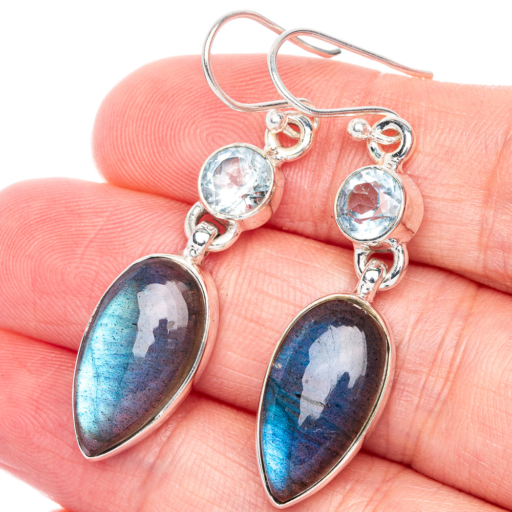 Labradorite, Blue Topaz Earrings 1 7/8" (925 Sterling Silver) E433076