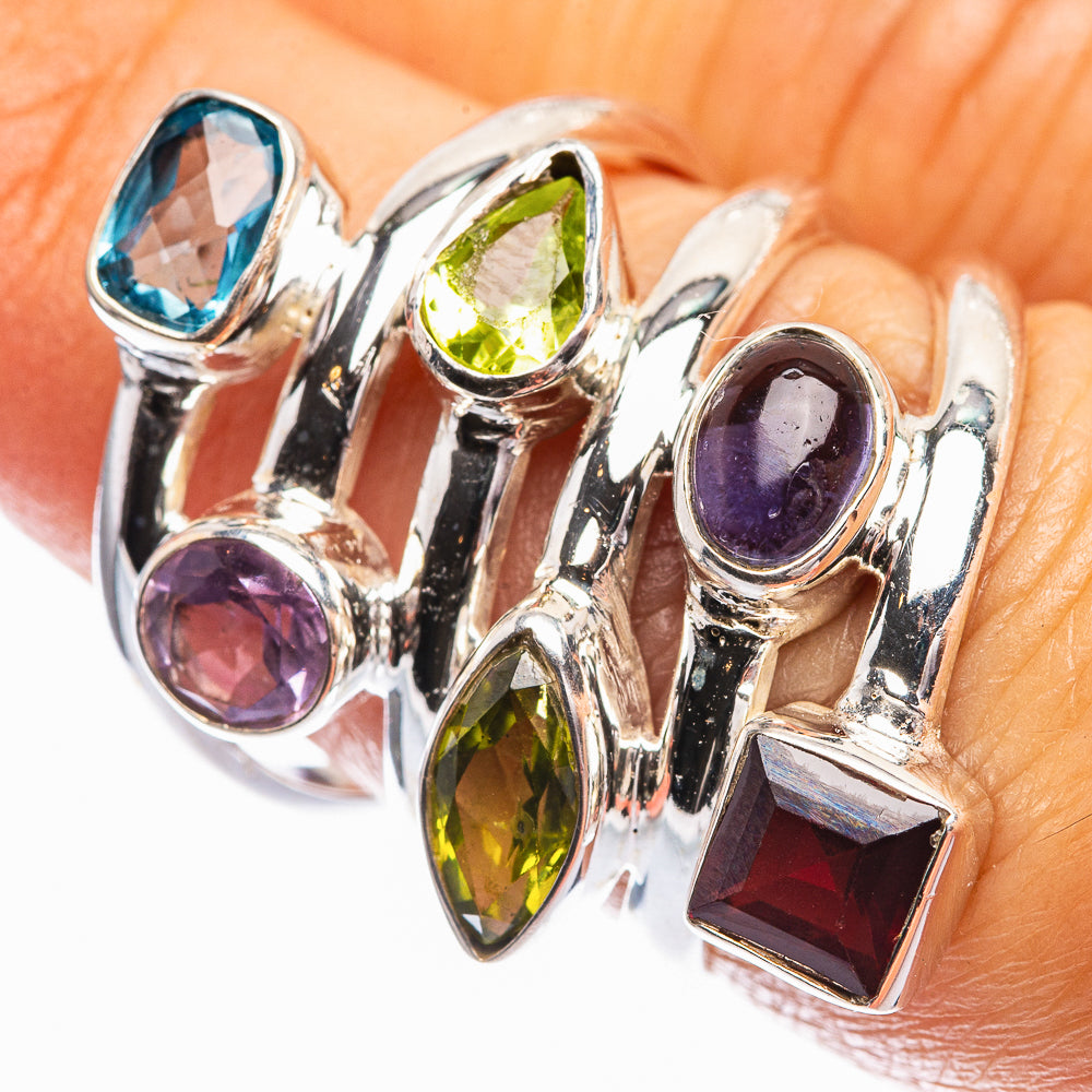 Garnet, Tanzanite, Peridot, Amethyst, Blue Topaz Ring Size 7 (925 Sterling Silver) R142303