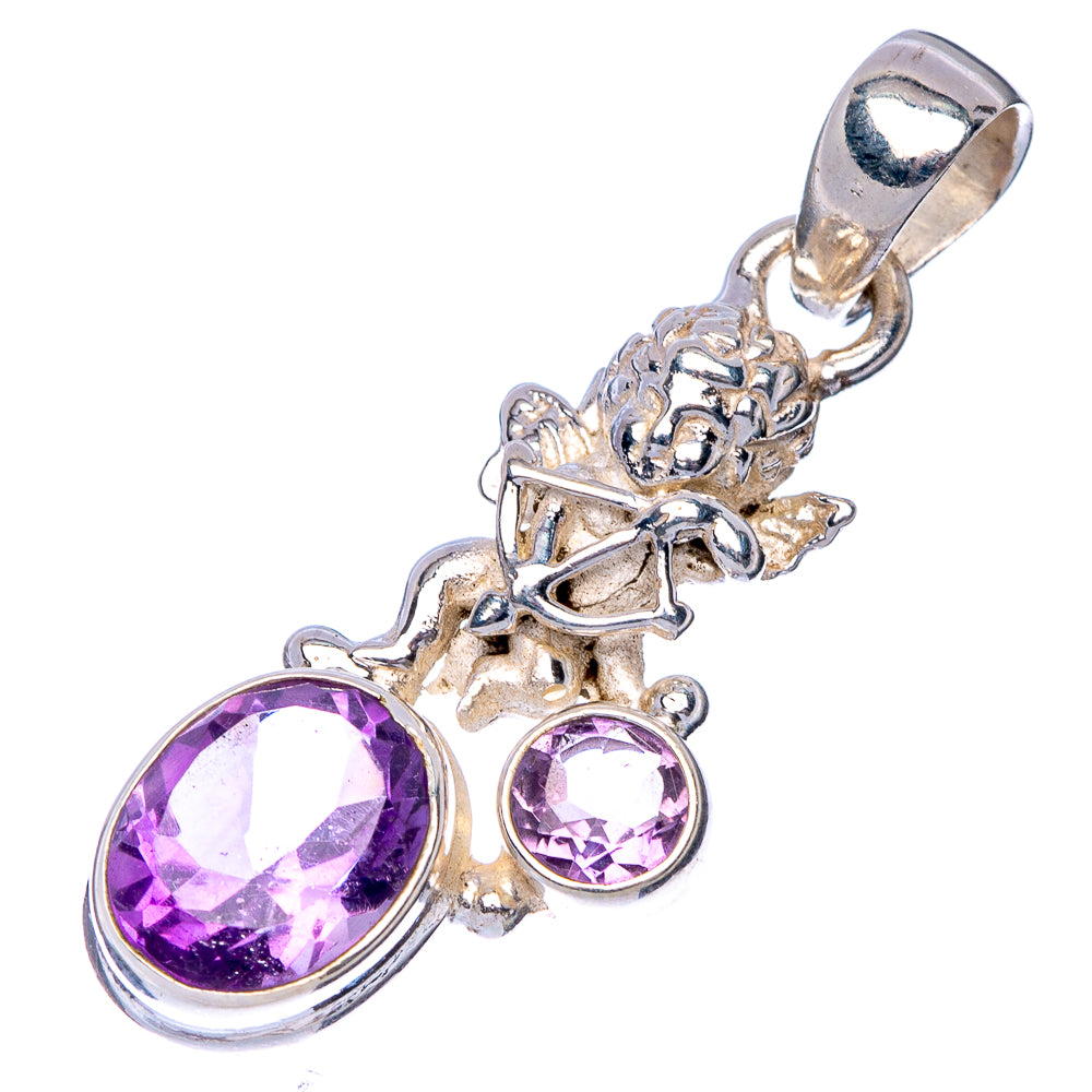 Faceted Amethyst Angel Pendant 1 3/8" (925 Sterling Silver) P41092