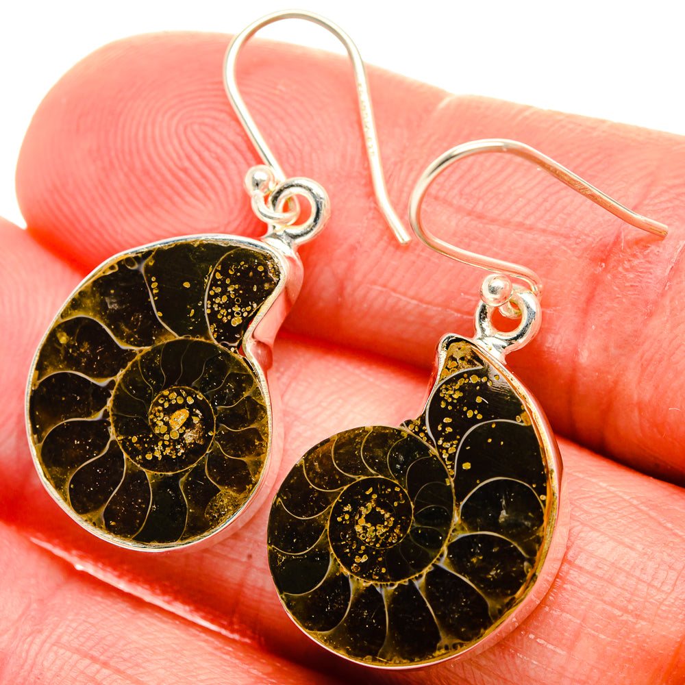 Ammonite Fossil Earrings 1 3/8" (925 Sterling Silver) EARR432056
