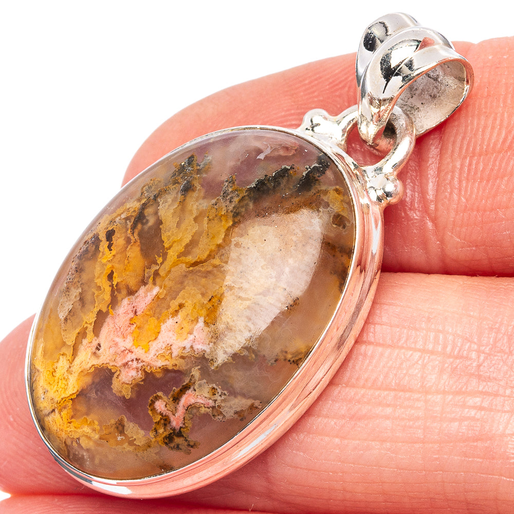 Plume Agate Pendant 1 3/8" (.925 Sterling Silver)