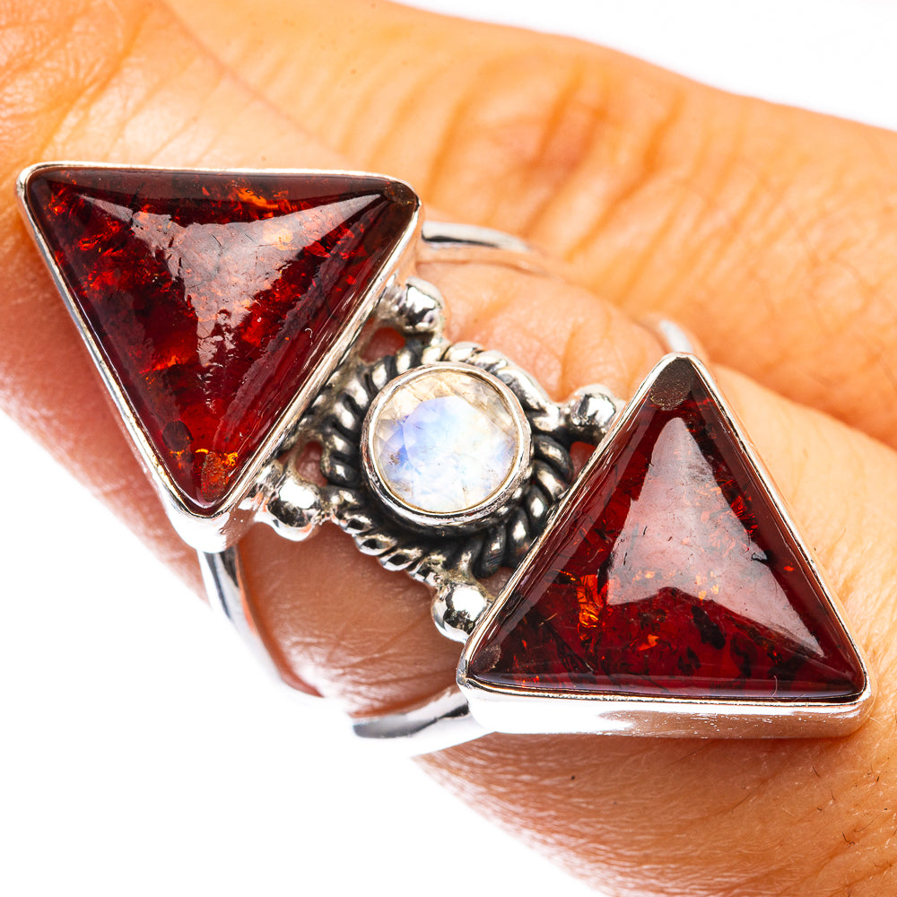 Large Baltic Amber, Rainbow Moonstone Ring Size 6.75 (925 Sterling Silver) R142504