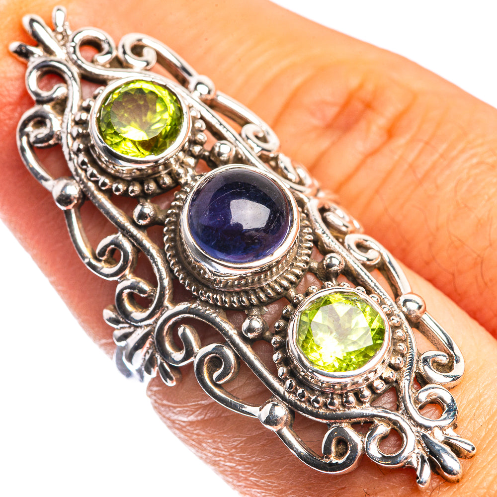 Large Tanzanite, Peridot 925 Sterling Silver Ring Size 7