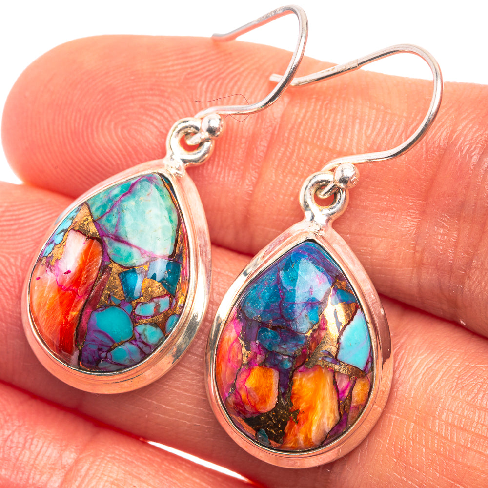 Kingman Pink Dahlia Turquoise Earrings 1 3/8" (925 Sterling Silver) E432414