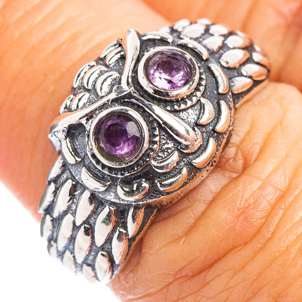 Amethyst Owl Dainty Ring Size 6.75 (.925 Sterling Silver)