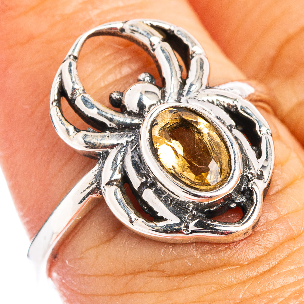 Citrine Spider Dainty Ring Size 7.5 (.925 Sterling Silver)