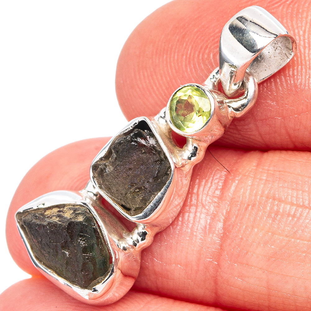 Moldavite, Peridot Pendant 1 1/4" (.925 Sterling Silver)