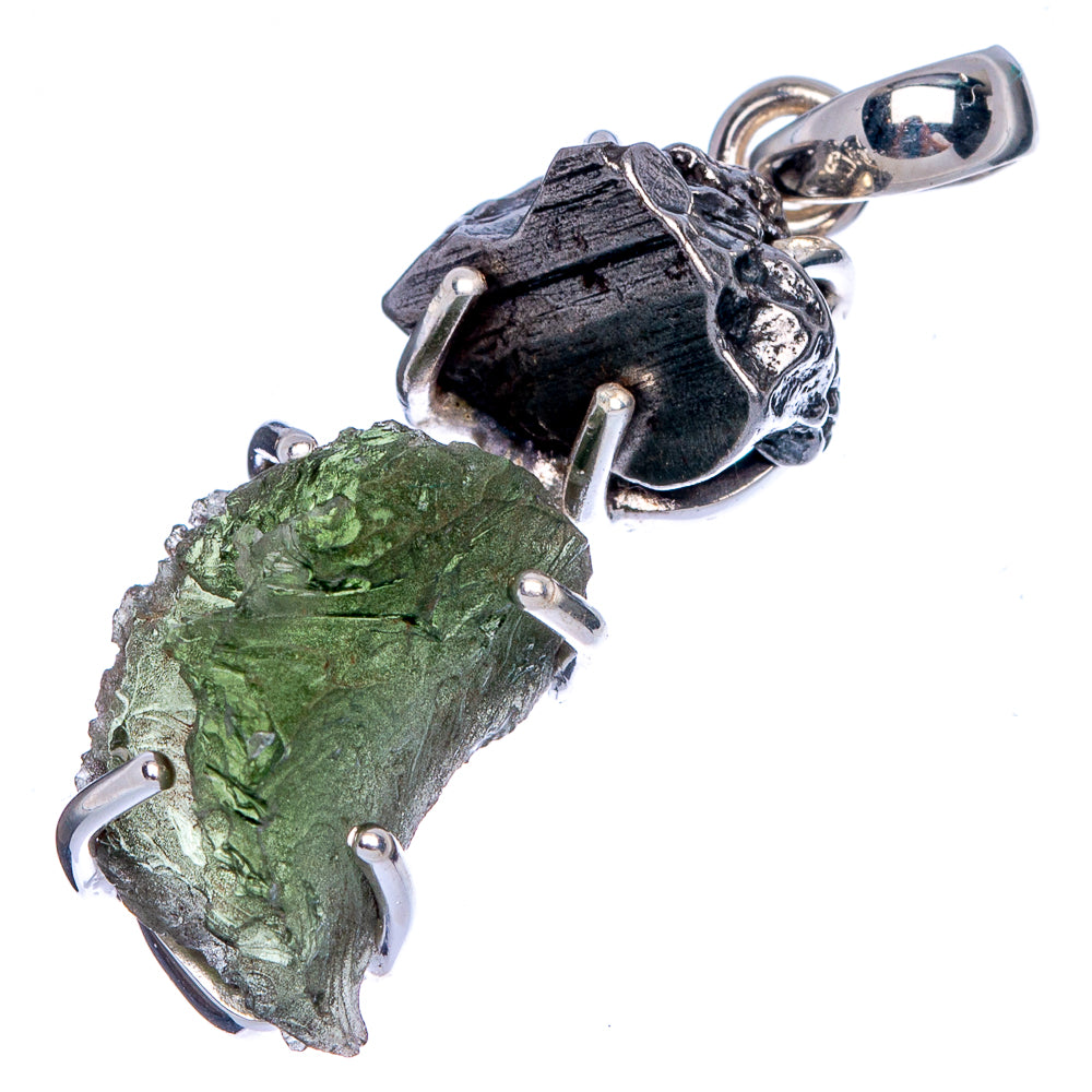 Rare Czech Moldavite, Tektite Pendant 1 3/8" (925 Sterling Silver) P40419
