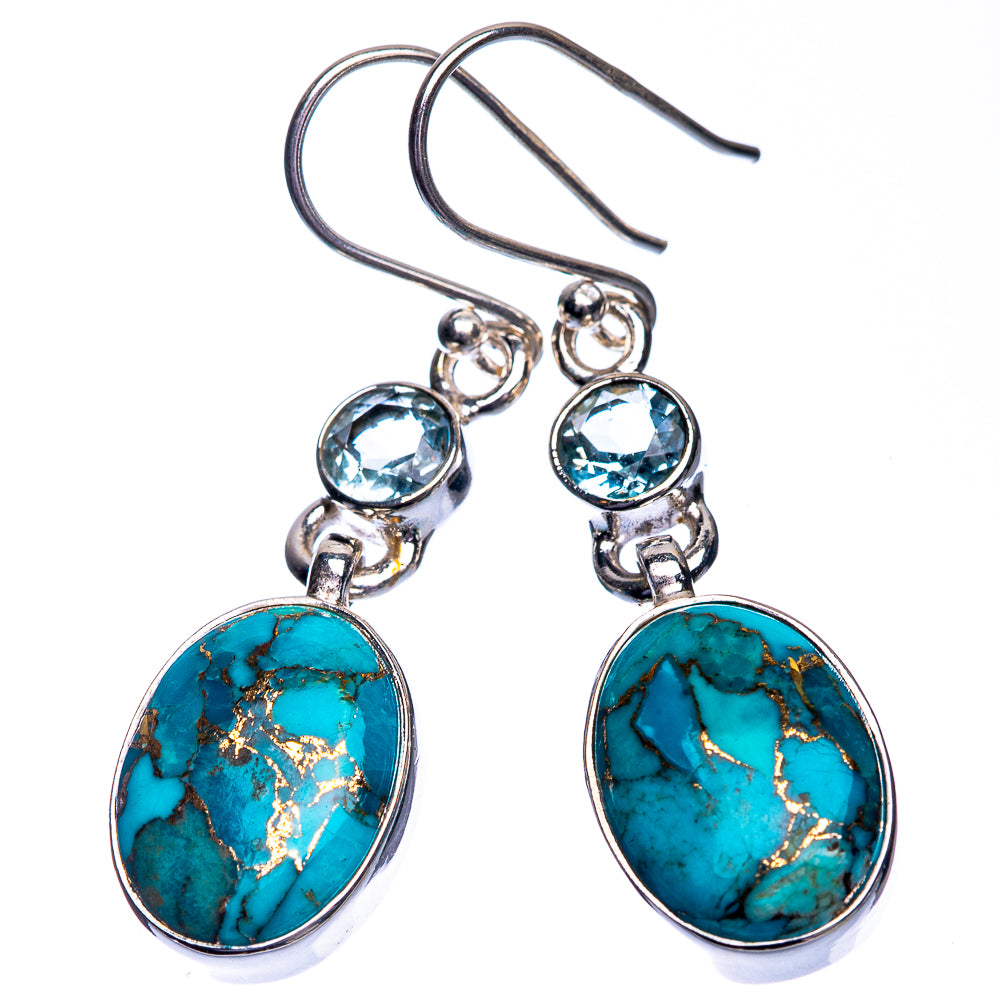 Blue Copper Composite Turquoise, Blue Topaz Earrings 1 5/8" (925 Sterling Silver) E432537
