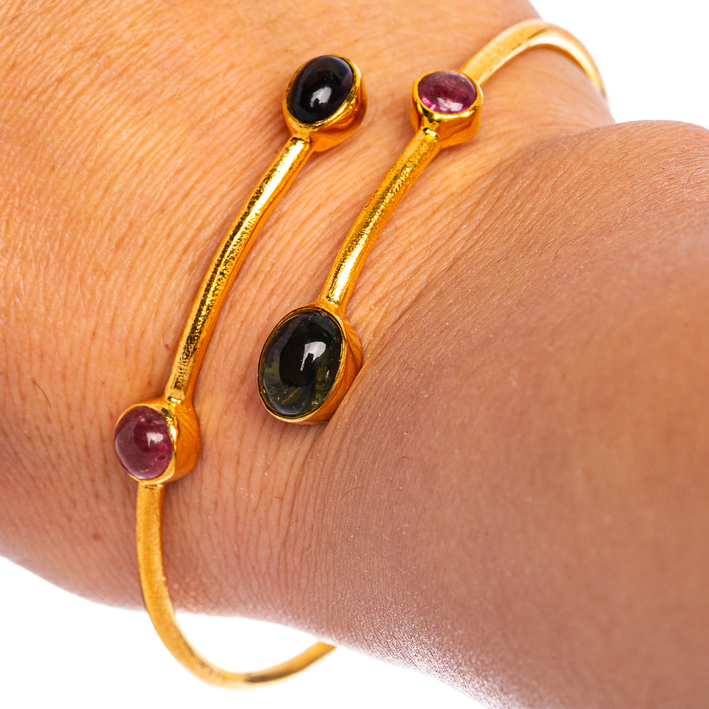 Black Onyx, Ruby Cuff Bracelet 7 To 8" (925 Sterling Silver) BR90337