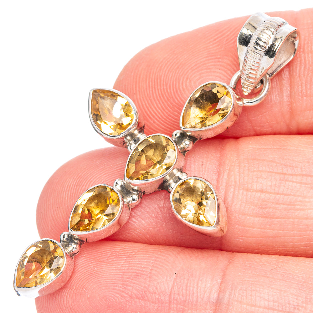 Citrine Cross Pendant 1 7/8" (925 Sterling Silver) P40294