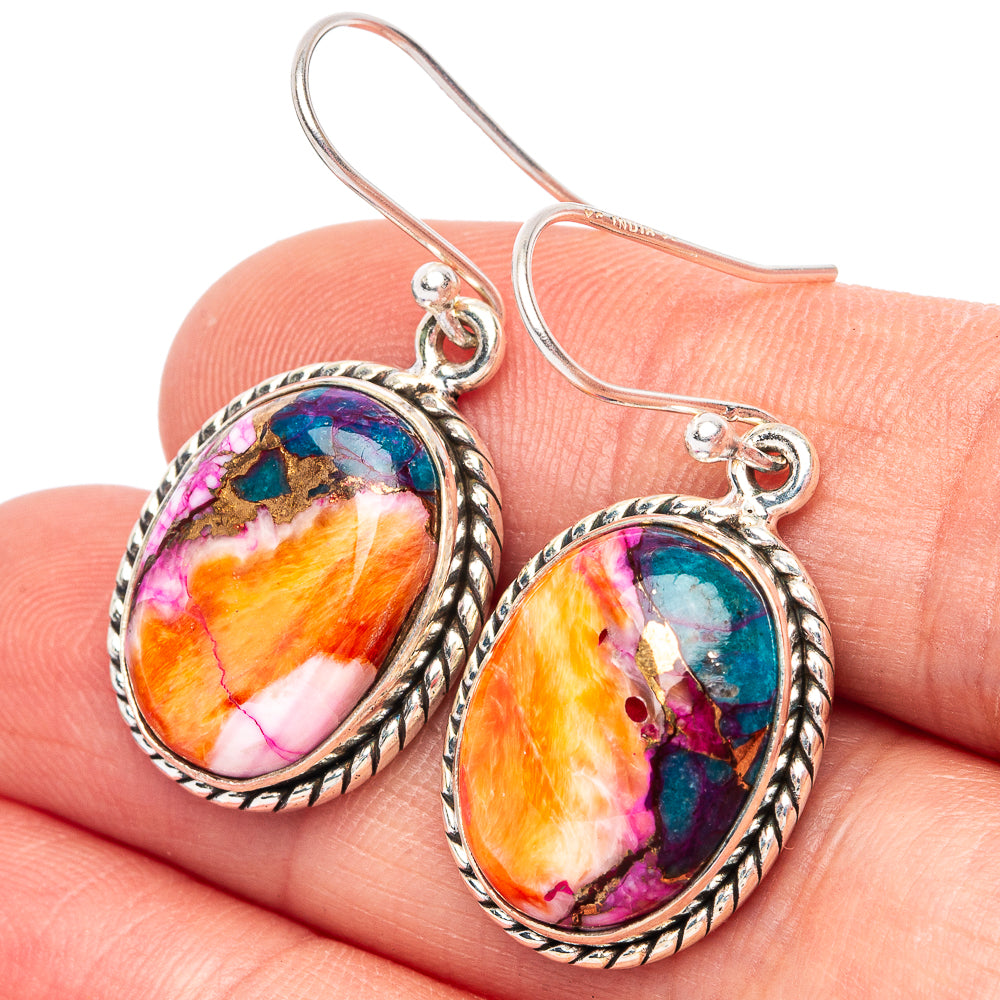 Kingman Pink Dahlia Turquoise 925 Sterling Silver Earrings 1 3/8" (925 Sterling Silver) E2210