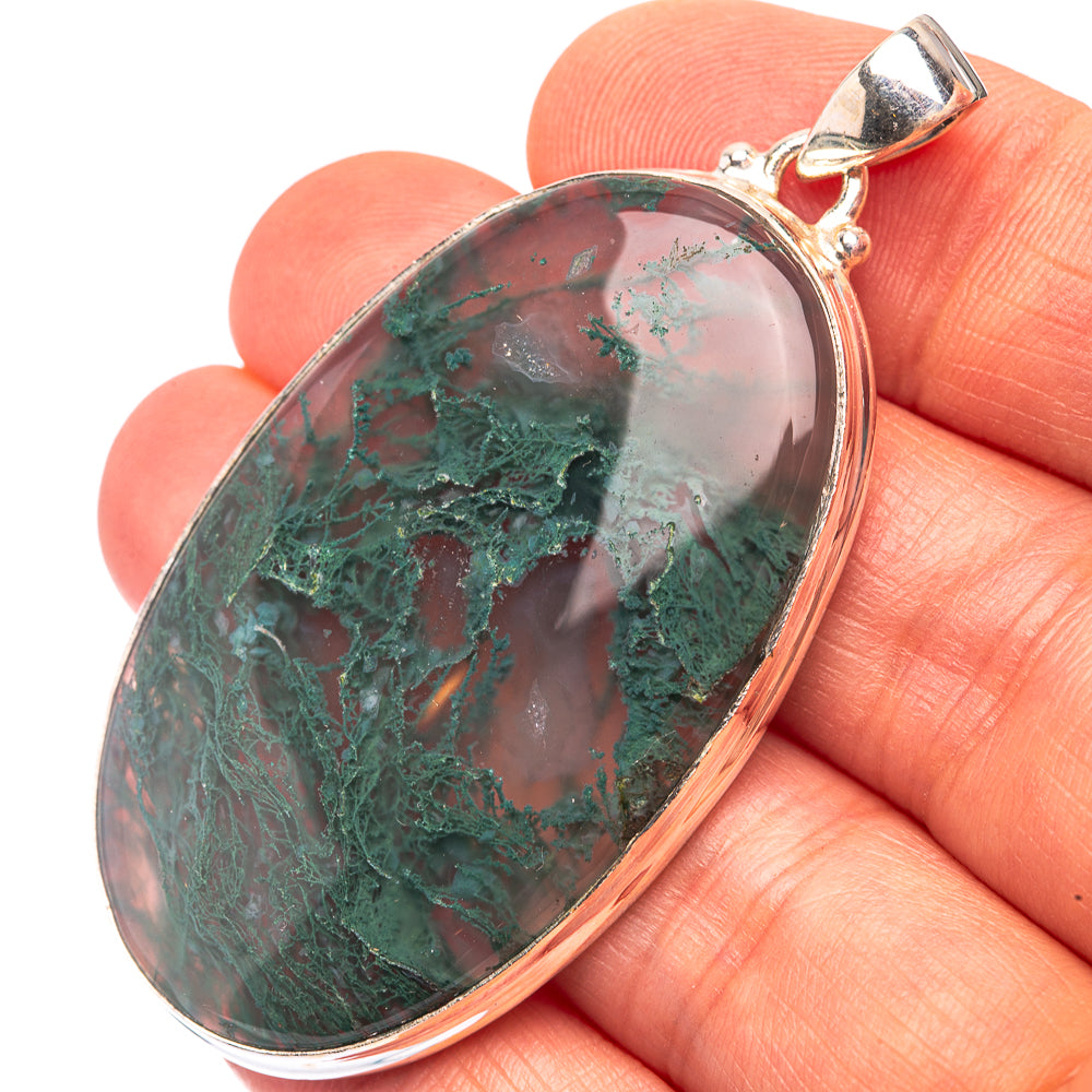 Green Moss Agate 925 Sterling Silver Pendant 2 1/8" (925 Sterling Silver) PD38614