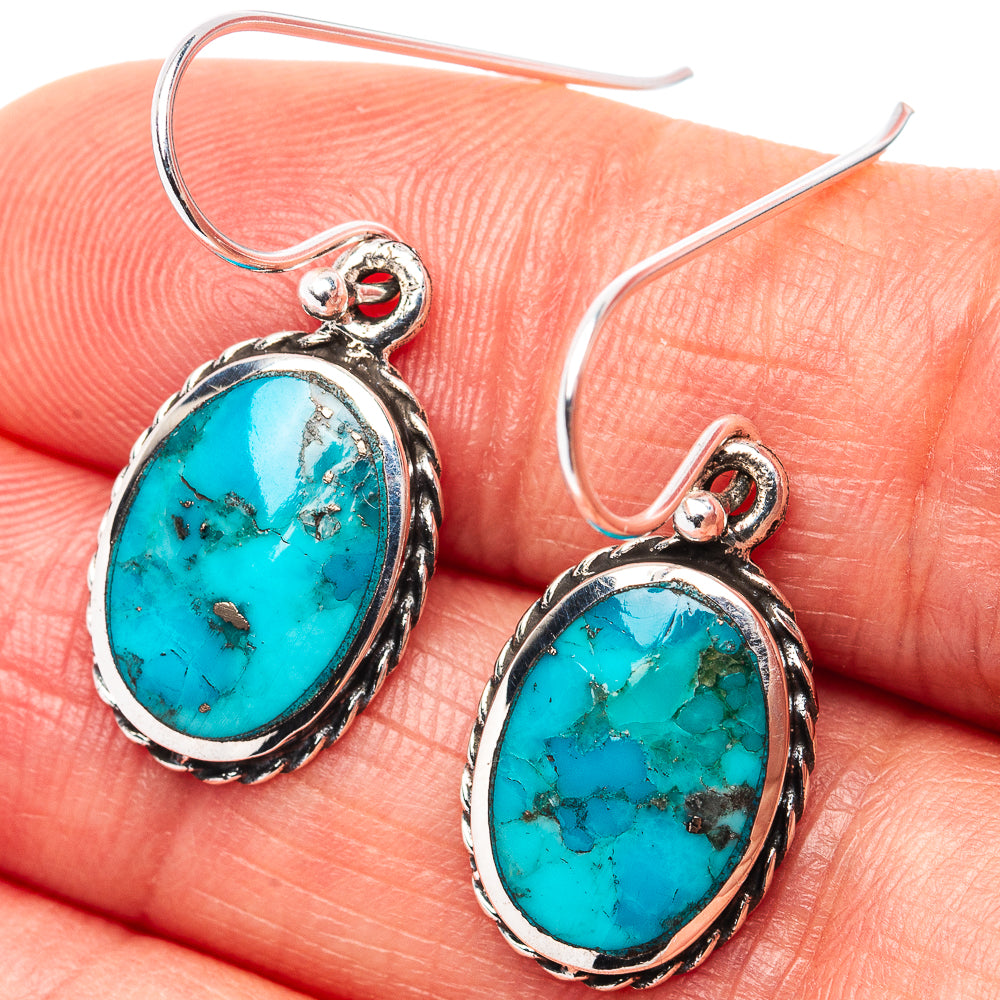 Native Style Mohave Turquoise Earrings 1 1/8" (.925 Sterling Silver)