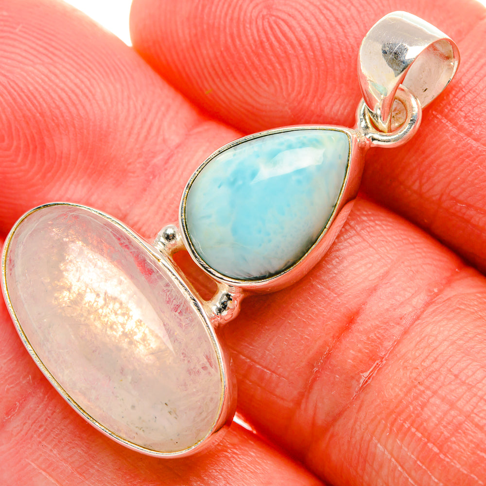 Rainbow Moonstone, Larimar Pendant 1 1/2" (925 Sterling Silver) PD38158