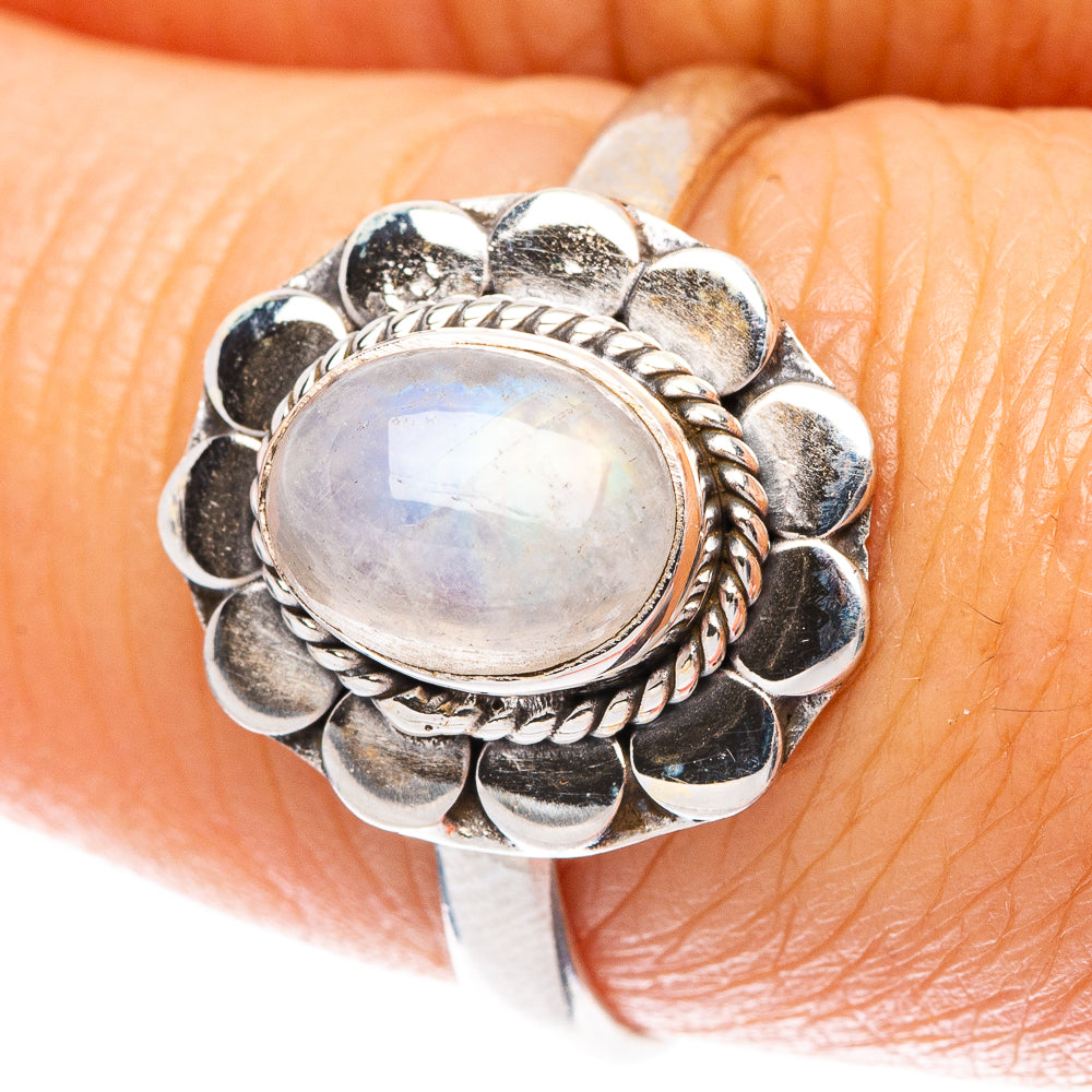 Rainbow Moonstone Dainty Ring Size 7.75 (925 Sterling Silver) R5734