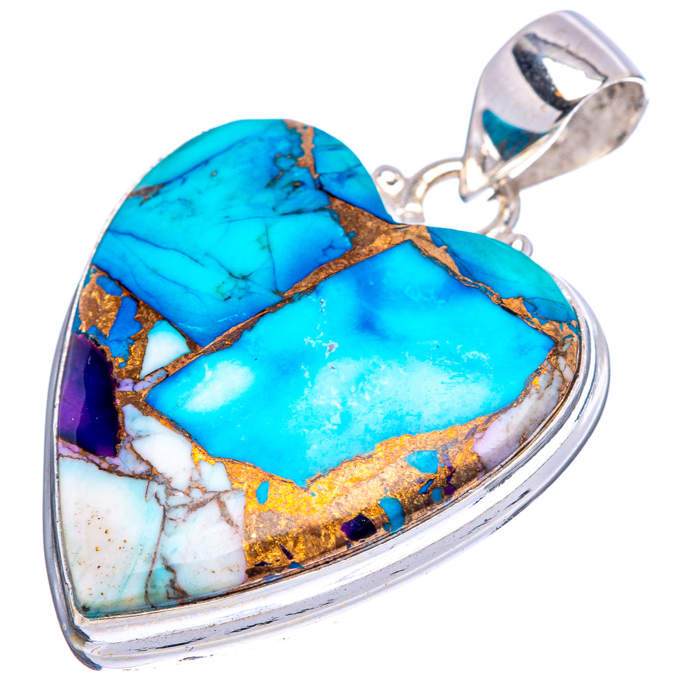 Ice Blue Dahlia Mohave Turquoise Heart Pendant 1 1/2" (.925 Sterling Silver)