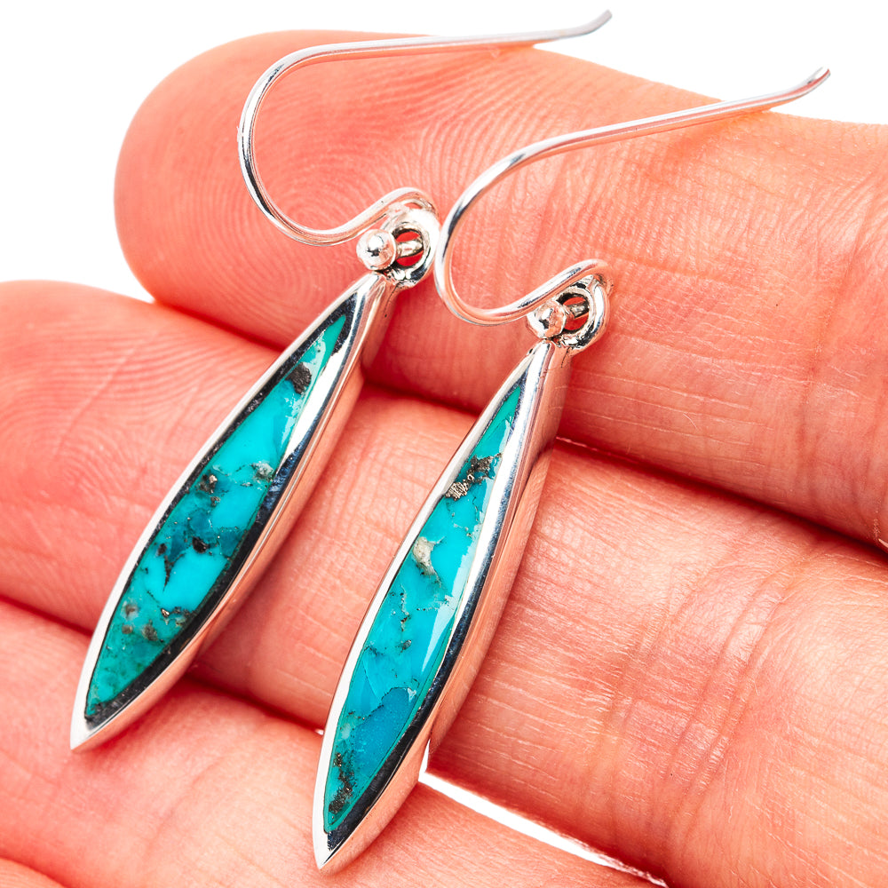 Native Style Mohave Turquoise Earrings 1 1/2" (.925 Sterling Silver)