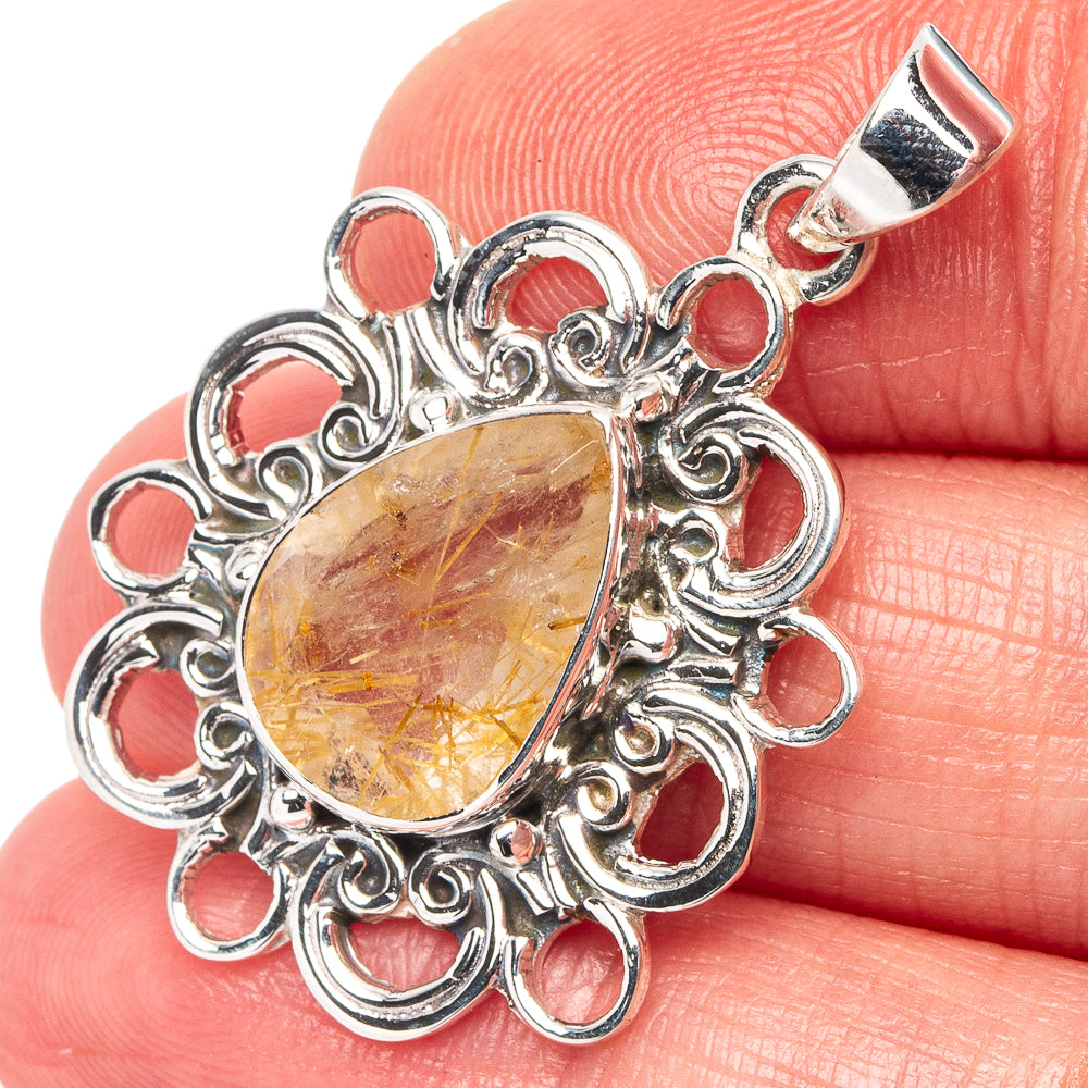 Premium Rutilated Quartz Pendant 1 3/8" (.925 Sterling Silver)