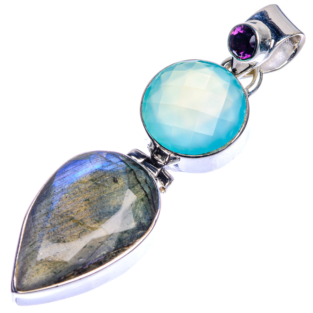 Labradorite, Aqua Chalcedony, Amethyst Pendant 1 7/8" (925 Sterling Silver) P39770