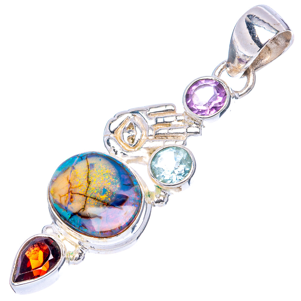 Sterling Opal, Amethyst, Blue Topaz, Garnet Pendant 1 3/4" (.925 Sterling Silver)