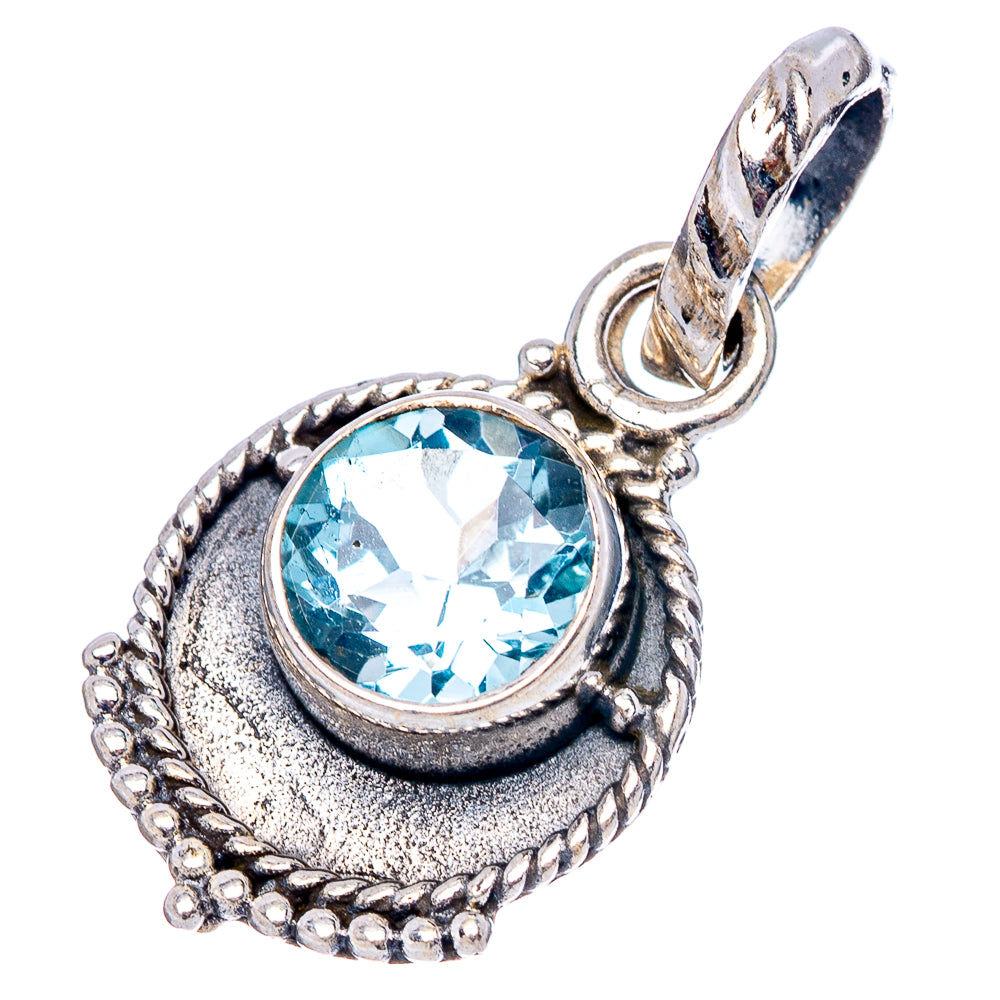 Dainty Blue Topaz Pendant 7/8" (.925 Sterling Silver)
