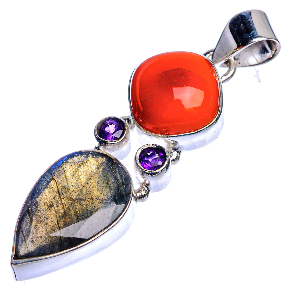 Labradorite, Carnelian, Amethyst Pendant 2" (925 Sterling Silver) P39761