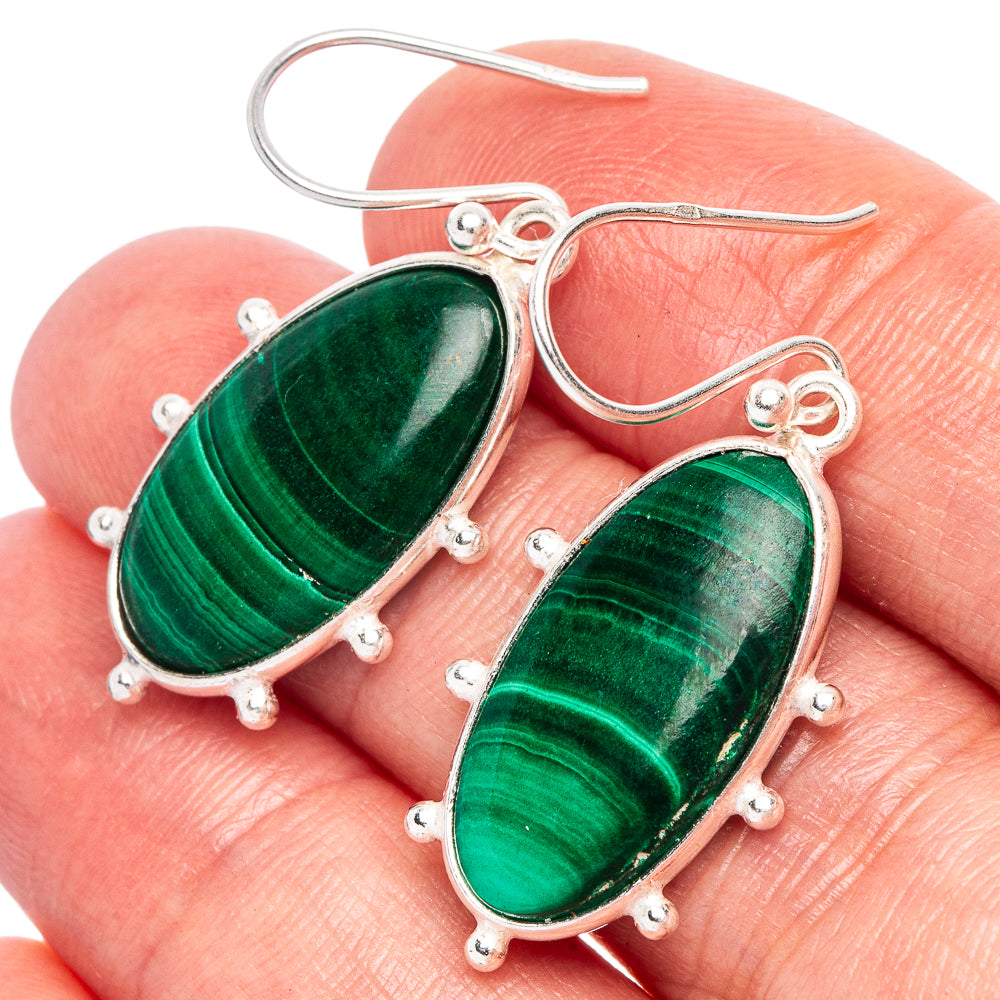Malachite Earrings 1 1/2" (925 Sterling Silver) E2332