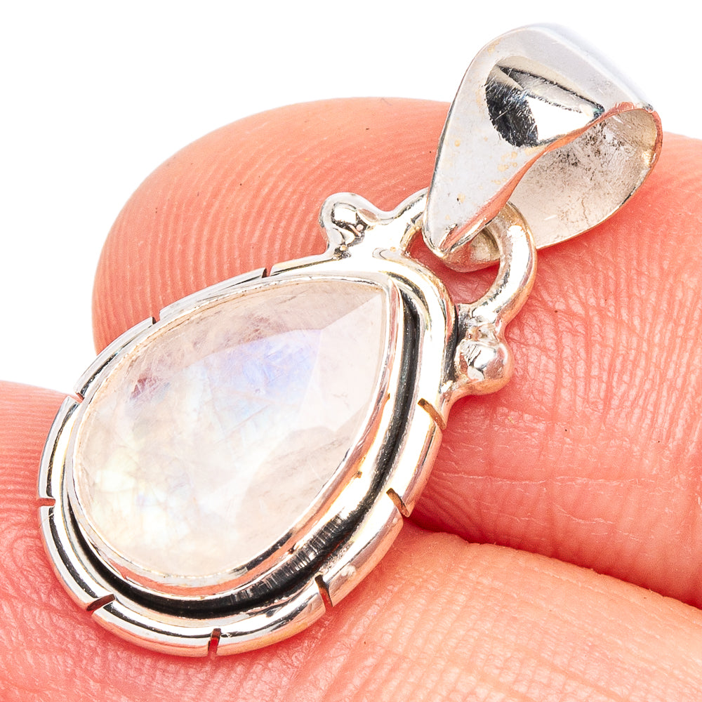 Faceted Rainbow Moonstone Pendant 7/8" (925 Sterling Silver) P44954