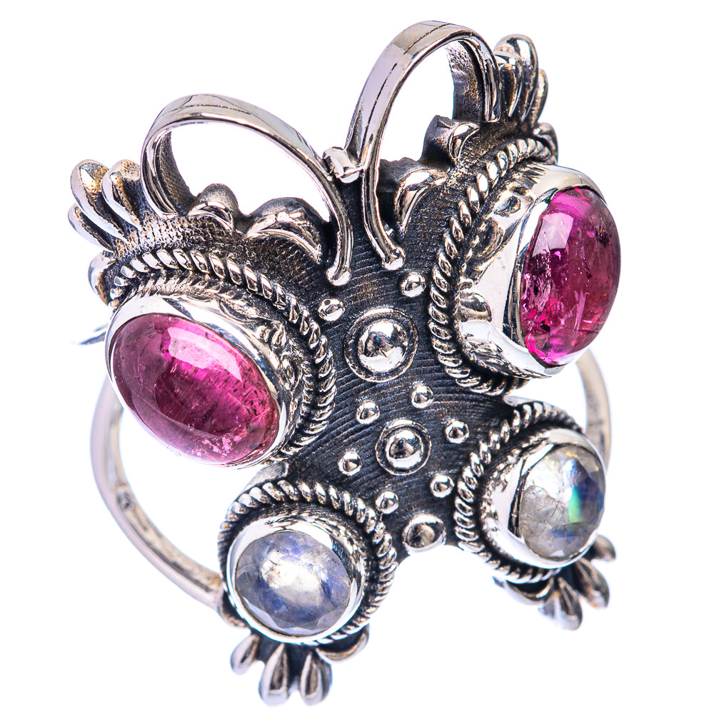 Large Pink Tourmaline, Rainbow Moonstone Ring Size 9.75 (925 Sterling Silver) R141461