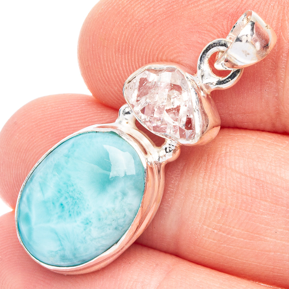 Larimar, Herkimer Diamond Pendant 1 3/8" (925 Sterling Silver) P43778