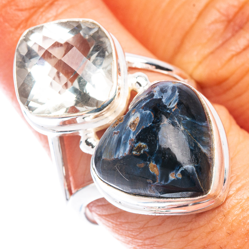 Pietersite, Green Amethyst Heart Ring Size 8 (925 Sterling Silver) R6992