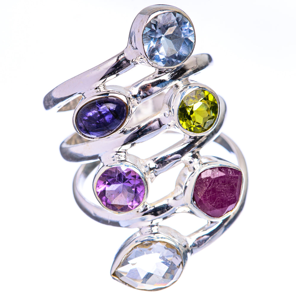 Blue Topaz, Peridot, Ruby, Tanzanite, Amethyst, White Quartz Ring Size 7.25 (925 Sterling Silver) R142672