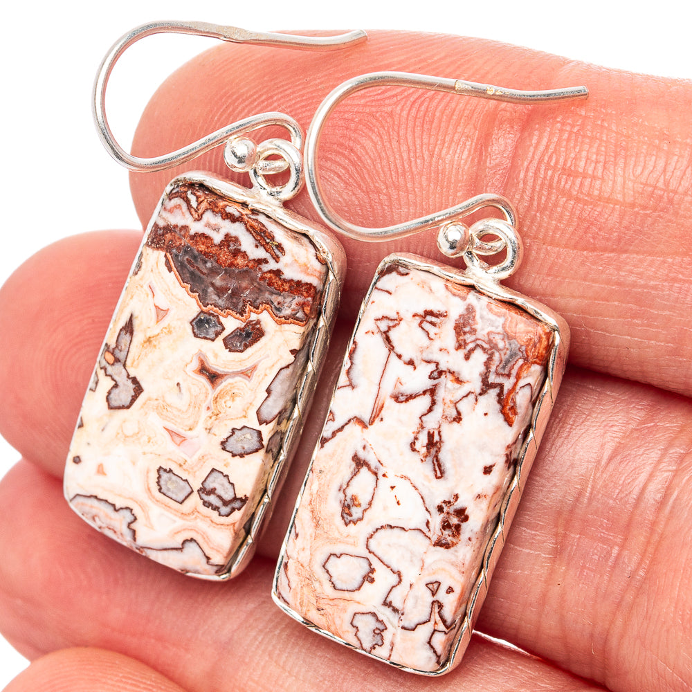 Crazy Lace Agate Earrings 1 3/8" (.925 Sterling Silver)