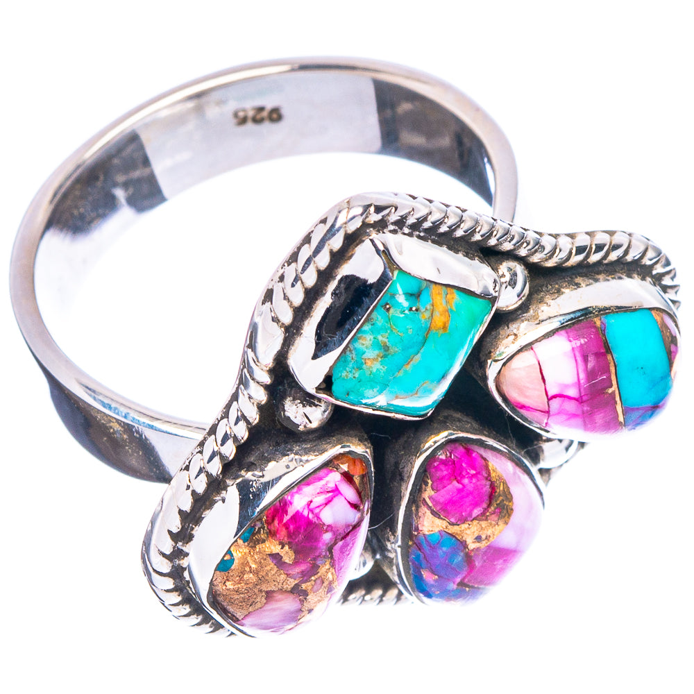 Pink Dahlia Mohave Turquoise Ring Size 8 Adjustable (.925 Sterling Silver)