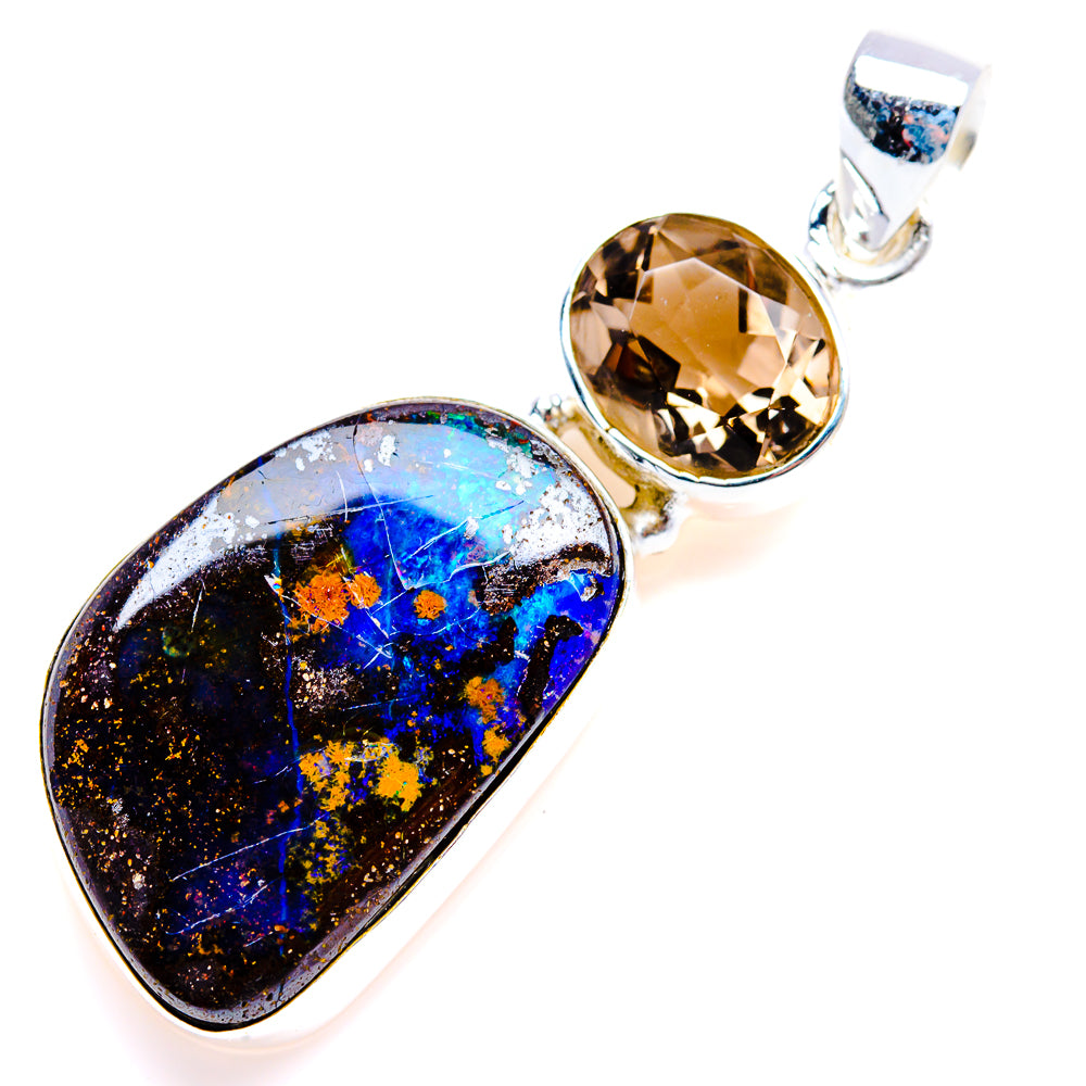 Boulder Opal, Smoky Quartz Pendant 2" (925 Sterling Silver) PD38204