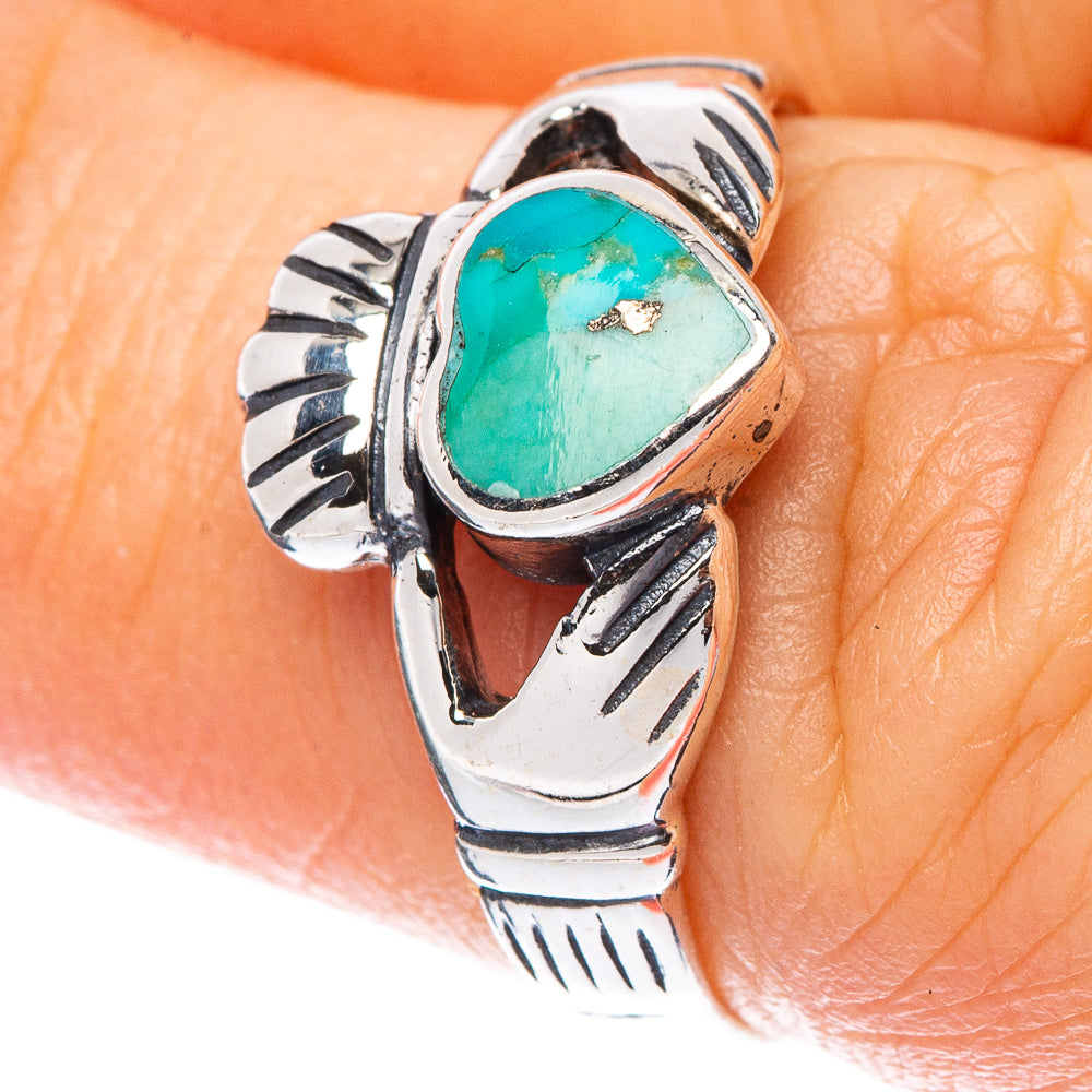 Rare Arizona Turquoise Heart Hands Ring Size 6.75 (925 Sterling Silver) R2247