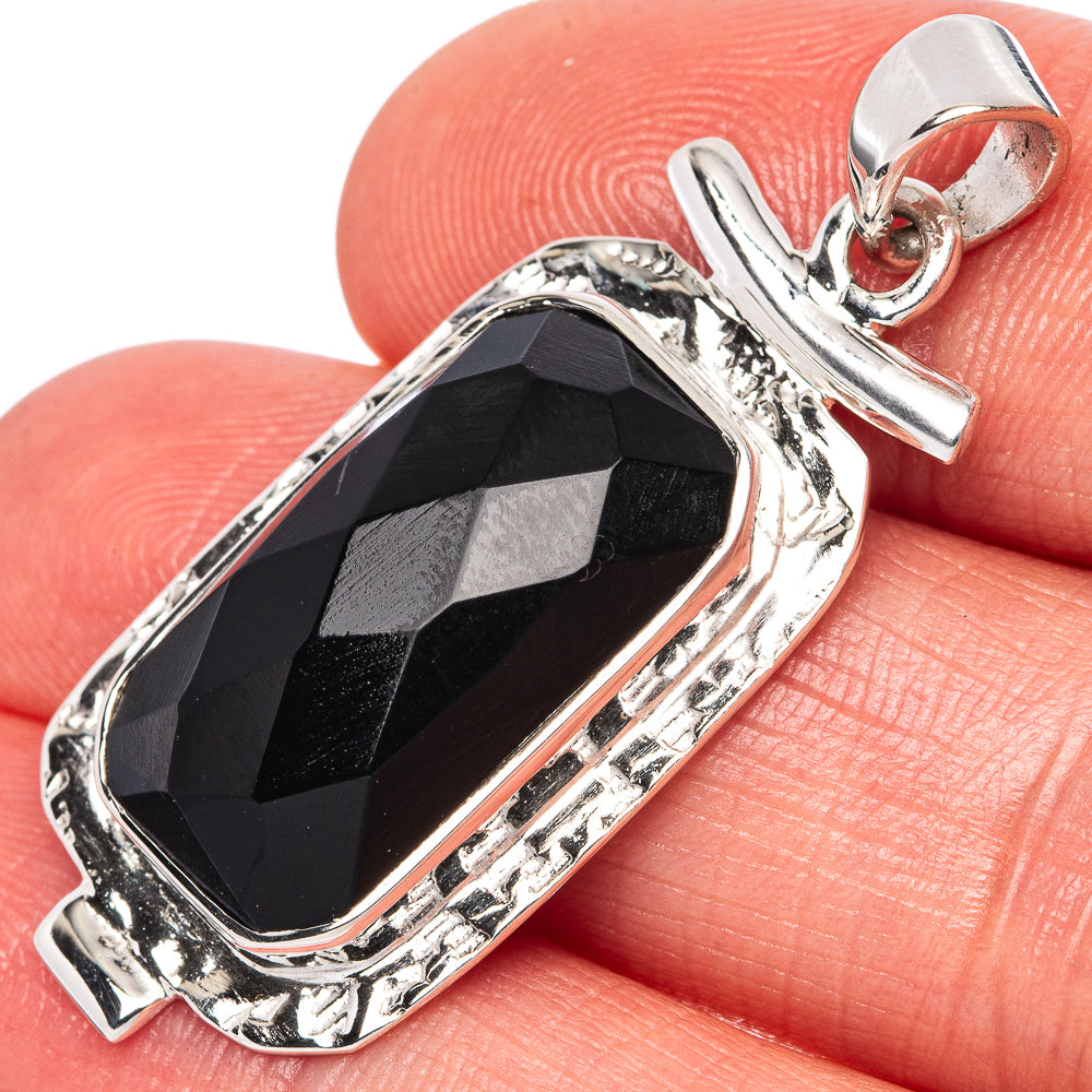 Premium Black Onyx 925 Sterling Silver Pendant 1 1/2" Ana Co P42274