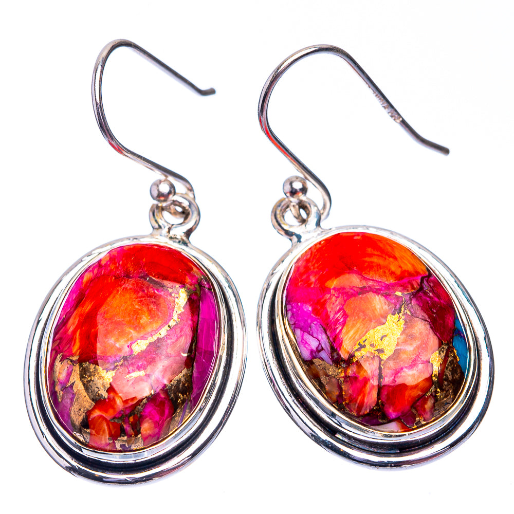 Kingman Pink Dahlia Turquoise Earrings 1 3/8" (925 Sterling Silver) E432374