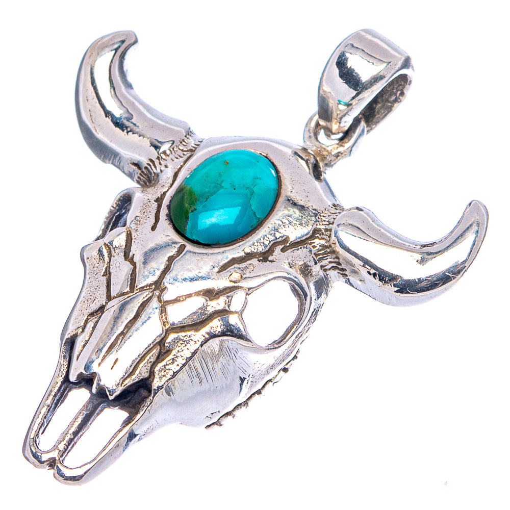 Mohave Turquoise Cow Skull Pendant 1 1/4" (.925 Sterling Silver)