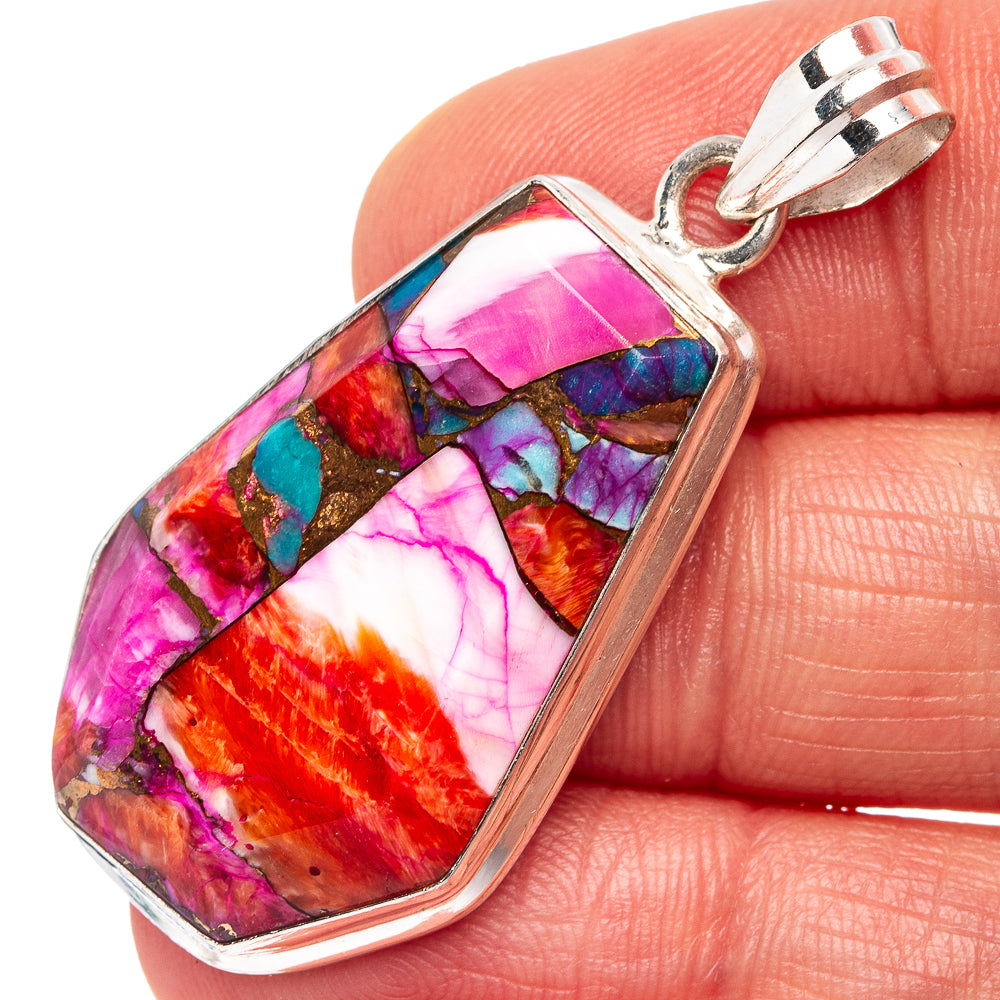 Pink Dahlia Mohave Turquoise Pendant 1 3/4" (.925 Sterling Silver)