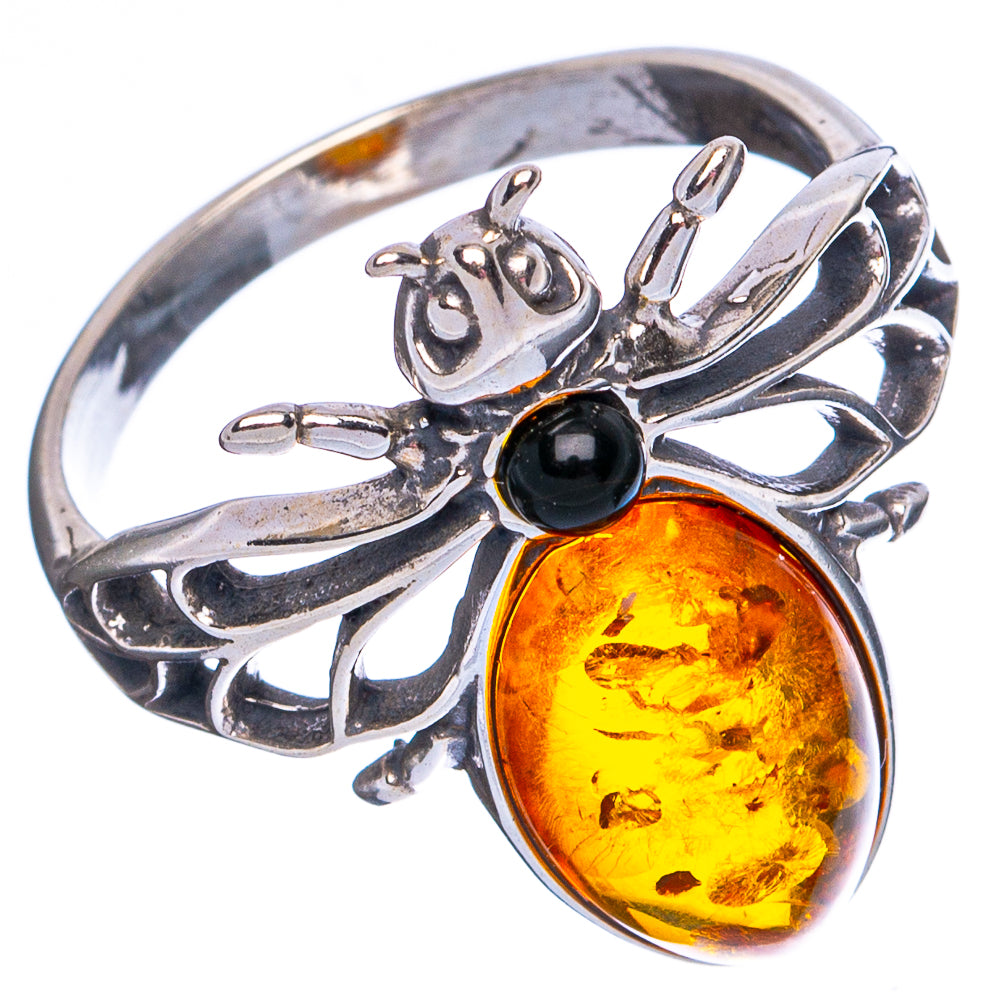 Baltic Amber Honey Bee Ring Size 6.75 (.925 Sterling Silver)