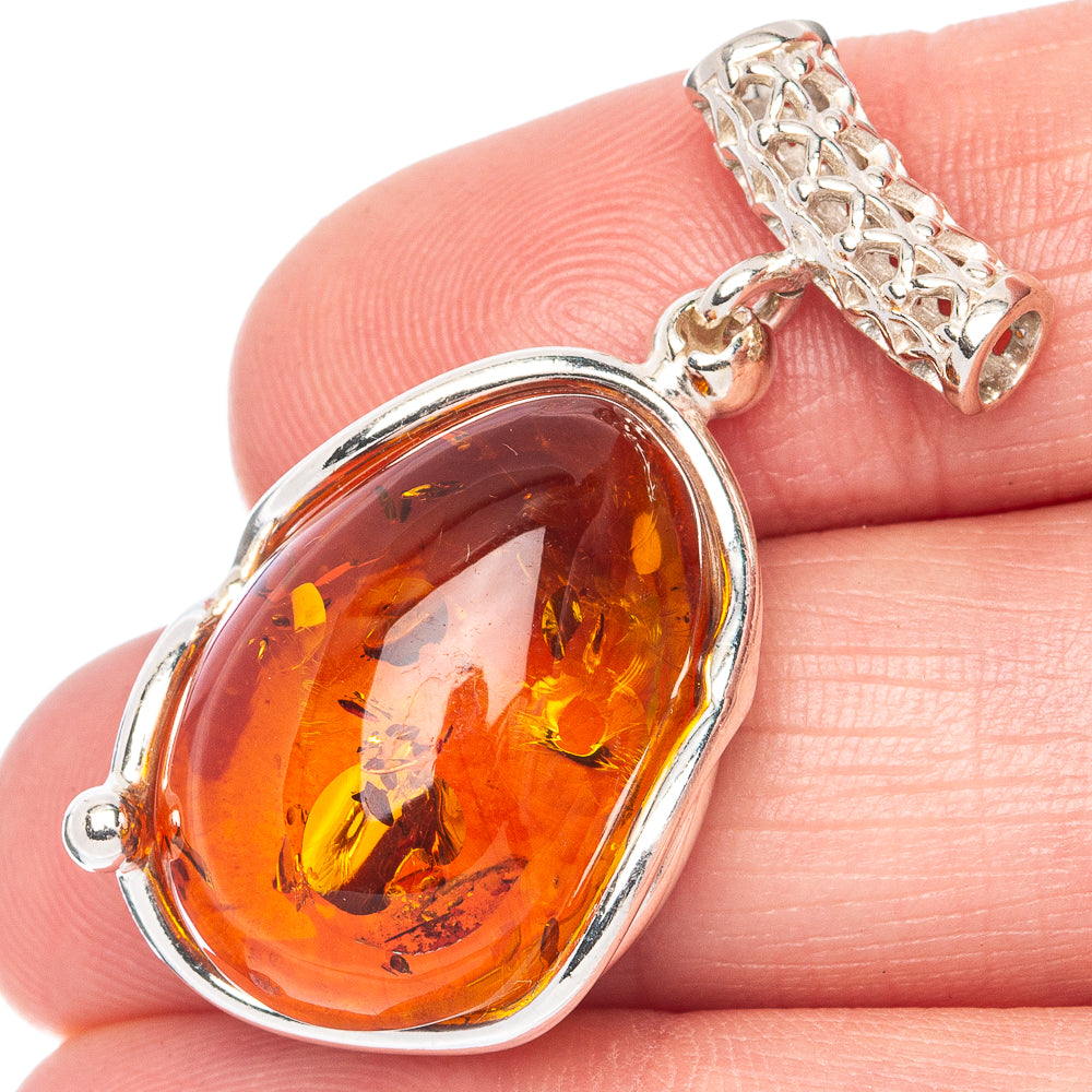 Anasilvercos Baltic Amber Pendant 1 3/8" (925 Sterlnig Silver)
