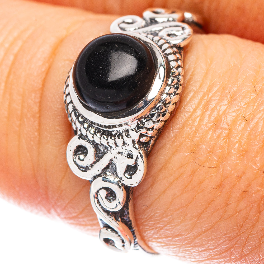 Black Onyx Dainty Ring Size 7.75 (925 Sterling Silver) R5881