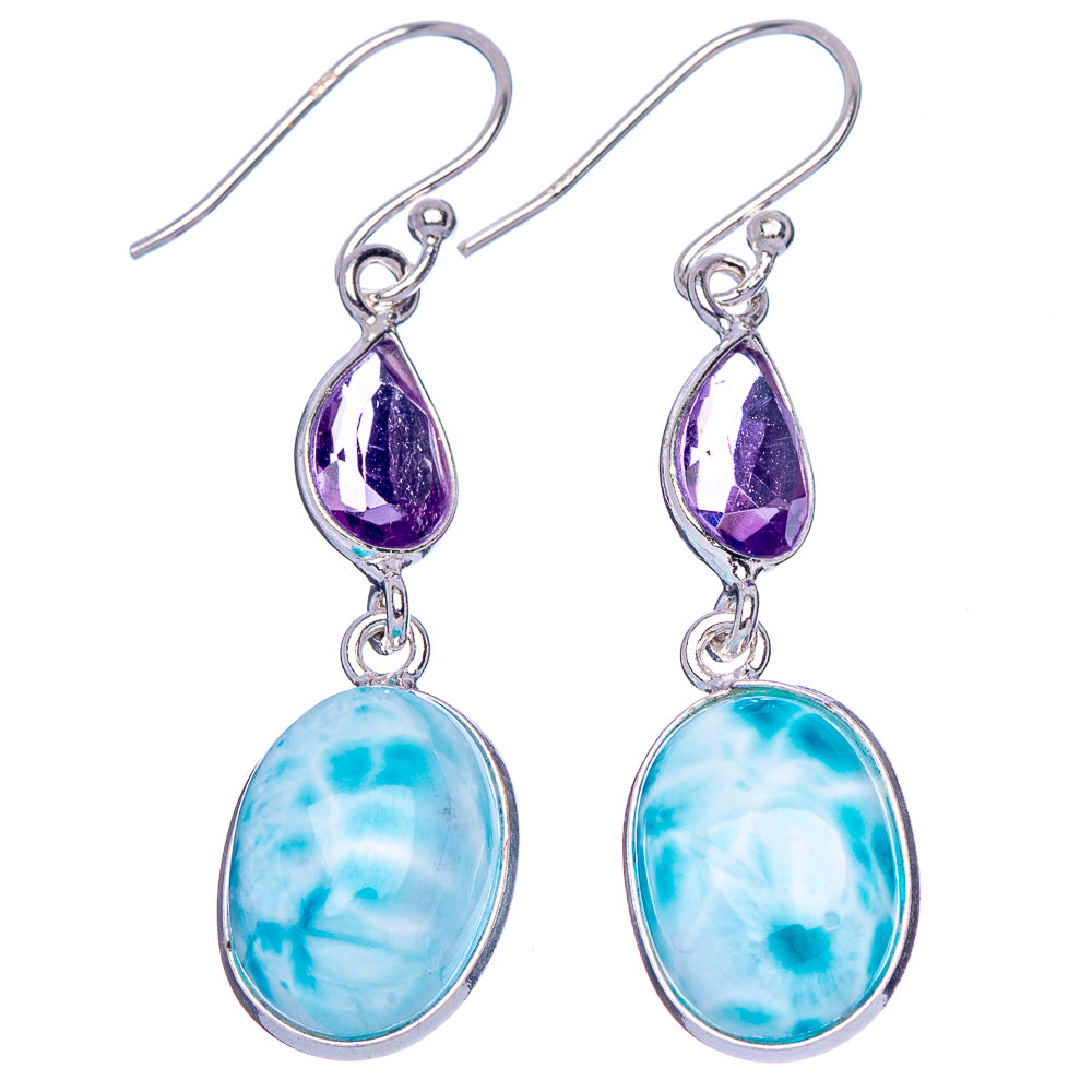 Rare Larimiar, Amethyst Earrings 1 3/4" (.925 Sterling Silver)