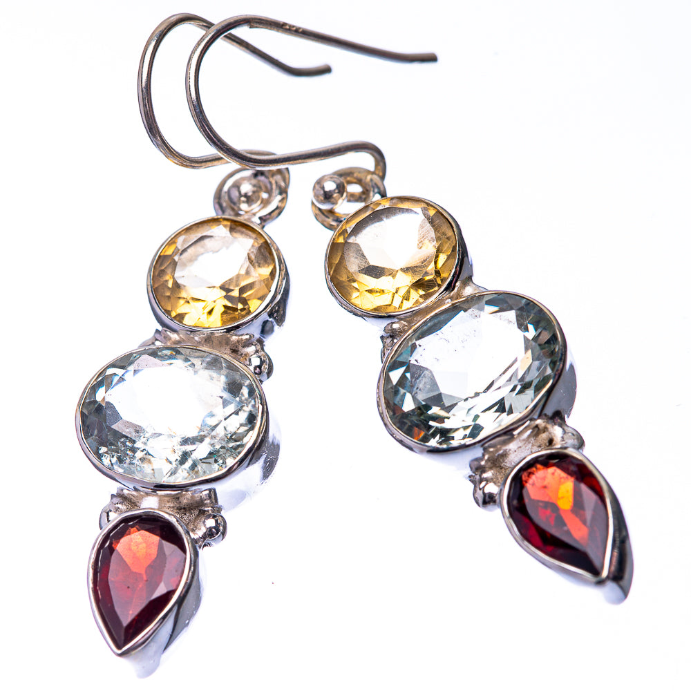 White Quartz, Citrine, Garnet 925 Sterling Silver Earrings 1 5/8" (925 Sterling Silver) EARR432221