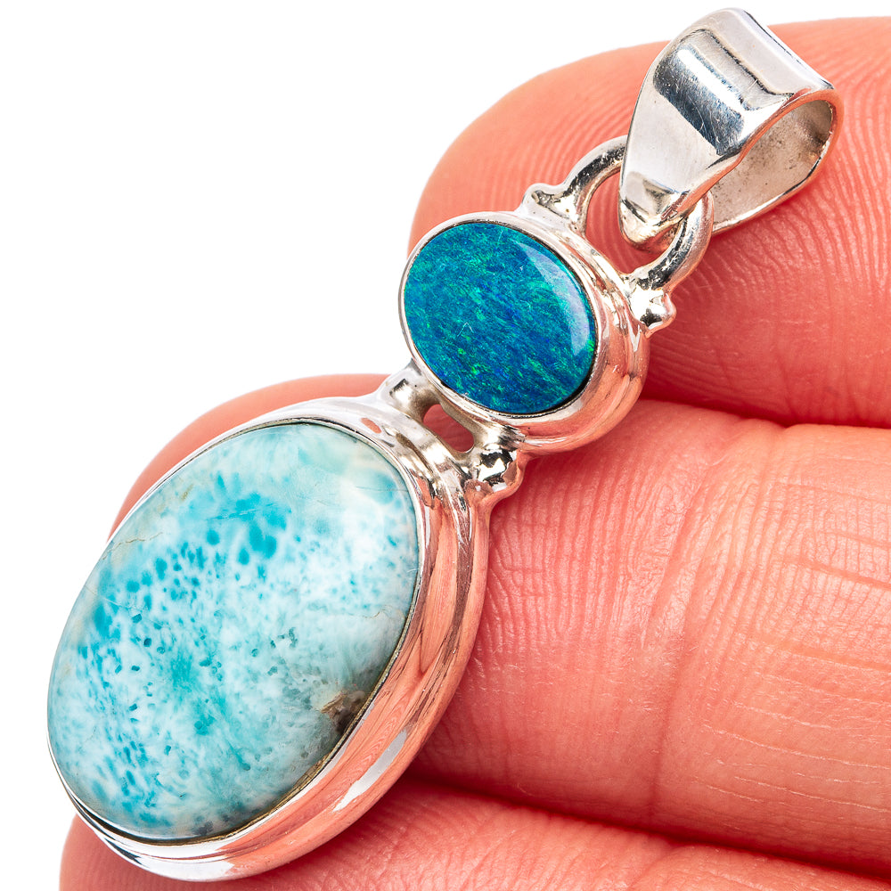 Rare Larimar, Doublet Opal Pendant 1 1/2" (.925 Sterling Silver)