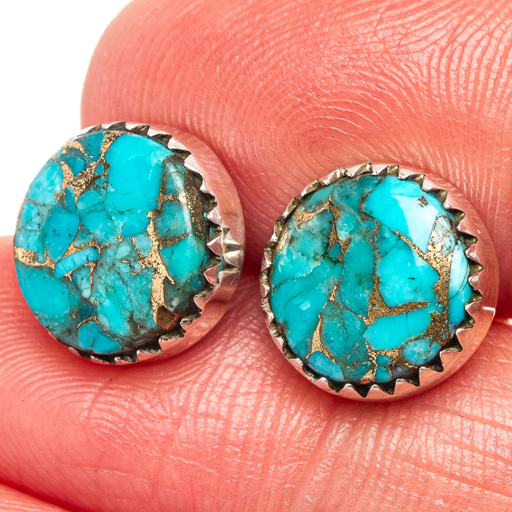 Blue Copper Turquoise Earrings 3/8" (.925 Sterling Silver)